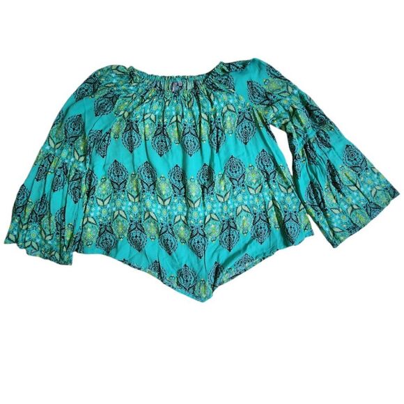 New Directions Weekend multicolor off the shoulder bell sleeve top sz S - Picture 1 of 10